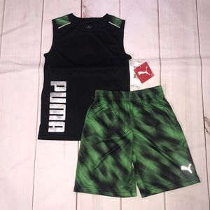 PUMA BLACK/GREEN SHORT SET SIZE 7